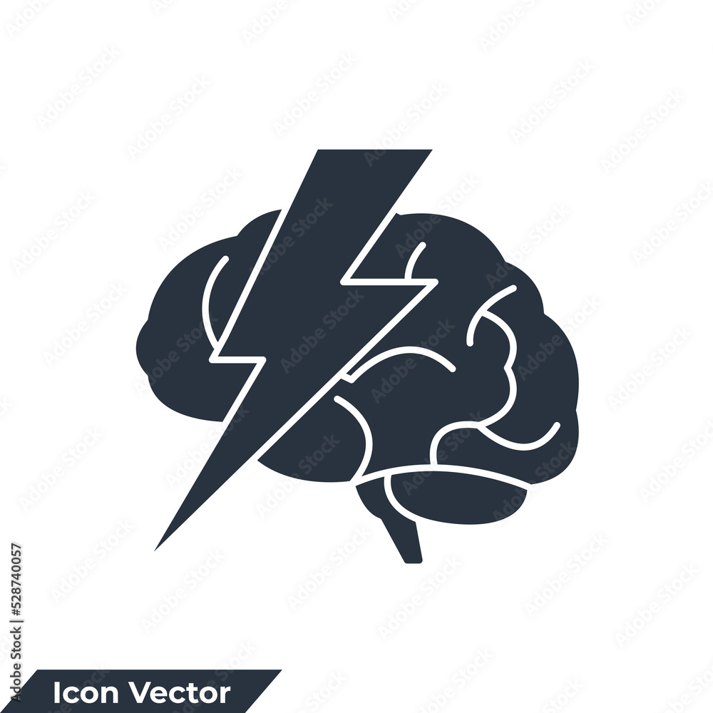 Poster brainstorm icon logo vector illustration. brain with thunder symbol template for graphic and web des