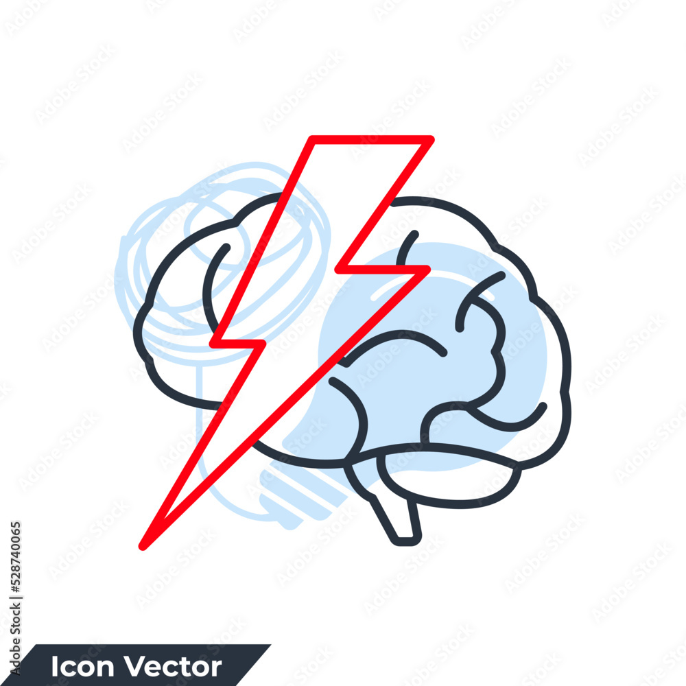 Poster brainstorm icon logo vector illustration. brain with thunder symbol template for graphic and web des