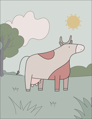 cow colorful vector backdround illustration