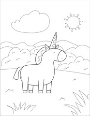 unicorn coloring page vector backdround illustration