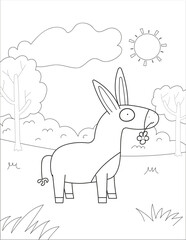 donkey coloring page vector backdround illustration