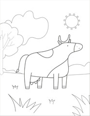 cow coloring page vector backdround illustration