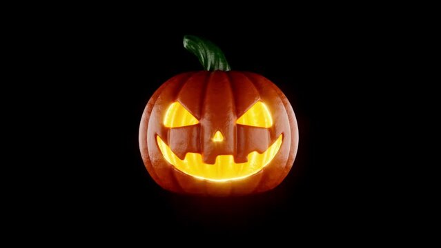 Halloween pumpkin with flashing eyes 3d rendered loop animation.
