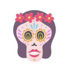 Dia De Los Muertos, day of the dead woman. Vector Illustration for printing, backgrounds and packaging. Image can be used for greeting card, poster, sticker and textile. Isolated on white background.