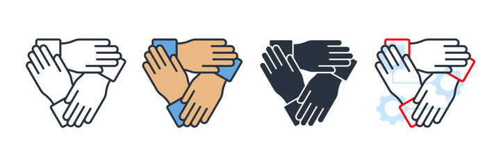 collaboration icon logo vector illustration. three hands support each other symbol template for graphic and web design collection