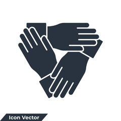 collaboration icon logo vector illustration. three hands support each other symbol template for graphic and web design collection