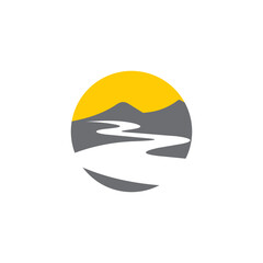 sun tree water mountain logo vector template