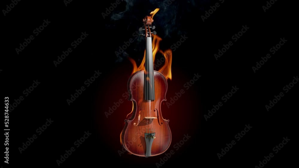 Wall mural burning violin. slow motion fire explosions and smoke.