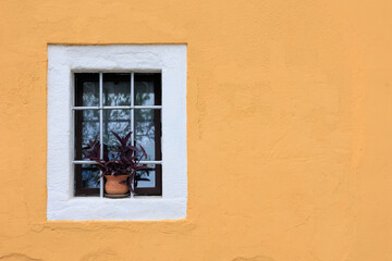 Fototapeta na wymiar yellow wall with old window