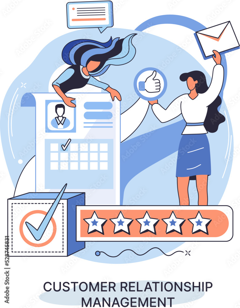Poster crm metaphor. customer relationship management. application software for organizations automatisatio