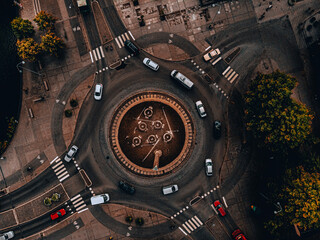 Drone footage view of a roundabout in Eskilstuna, Sweden. Drone footage shot with DJI Mavic Air. 