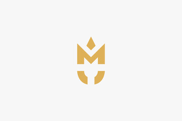 Illustration vector graphic of luxury letter M with shield and crown. Good for logo