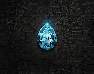 aquamarine diamond on a black leather background