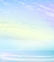 Morning sea view.Sunrise at the sea in light pastel colors.Vector abstract illustration. Minimal and vibrant background suitable for booklets, web, brochures, flyers.