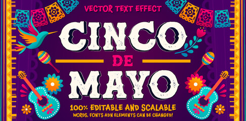 Cinco de Mayo - Editable Vector Text Effect - May 5, holiday in Mexico. Fiesta banner movie poster design 