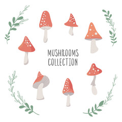 cute red fly agaric mushrooms. set for stickers