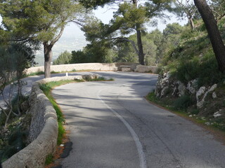 Pass road to the puig (mountain) de san salvador, Mallorca, Balearic Island, Spain