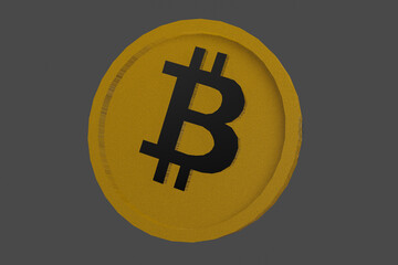 3d Bitcoin golden coin icon.Bitcoin 3d render illustration on dark background