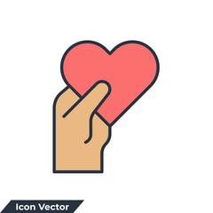 help icon logo vector illustration. Heart in hand symbol template for graphic and web design collection