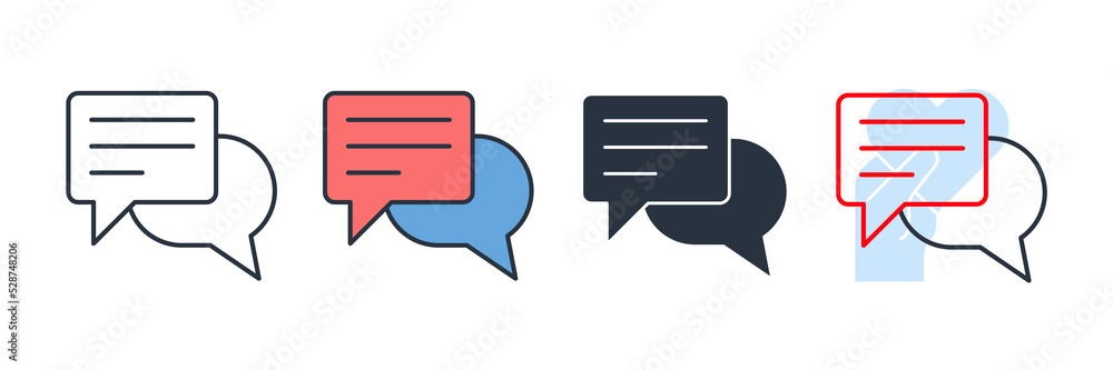 Poster talk bubble speech icon logo vector illustration. communication symbol template for graphic and web 