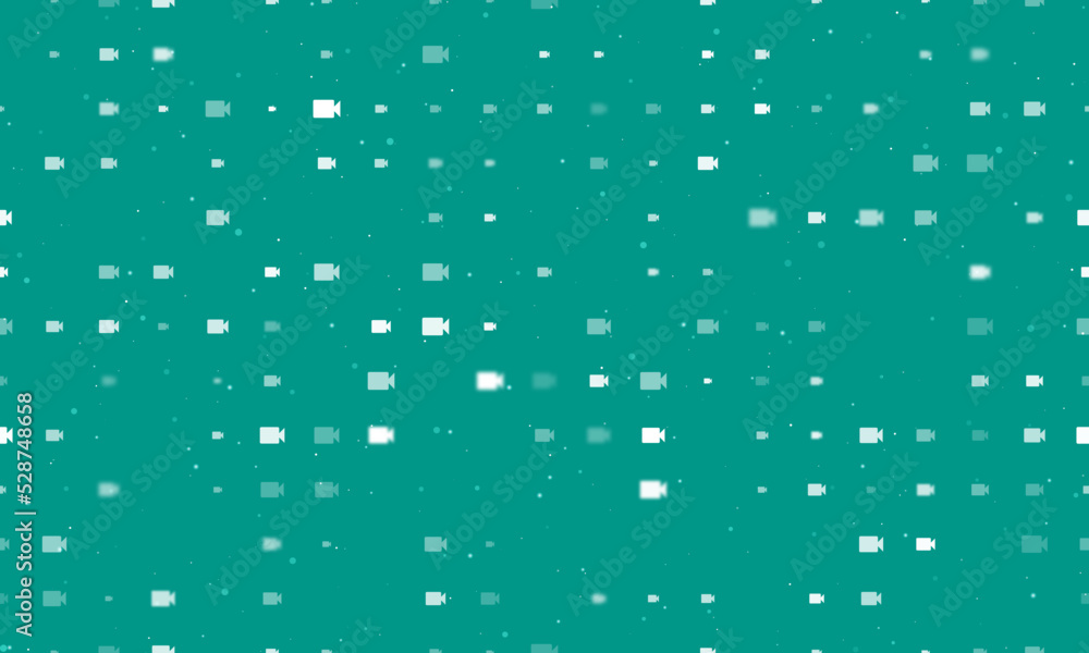 Poster seamless background pattern of evenly spaced white video camera symbols of different sizes and opaci