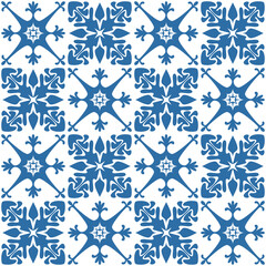 Floral motif for ceramic tiles in Spanish Azulejo style, retro blue vector