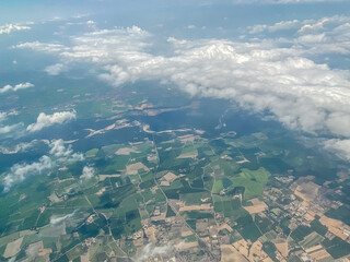 Aerial views of farmland and small Italian towns in the vicinity of Milan
