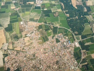 Aerial views of farmland and small Italian towns in the vicinity of Milan
