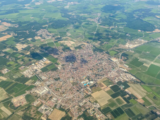 Aerial views of farmland and small Italian towns in the vicinity of Milan
