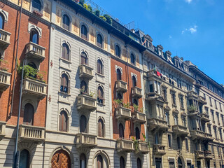 Classic architecture and building facades in Milan Italy
