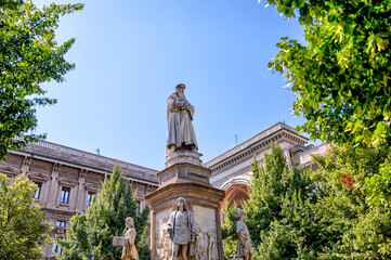 Statue honouring Leonard DaVinci in Milan Italy
