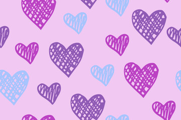 Doodle heart shapes vector doodle pattern. Scribble hearts ornament