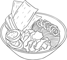 Ramen. Vector hand drawn fast food Illustration. Coloring pages with food