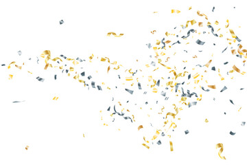Silver gold falling confetti vector background. Party shiny striking decor.