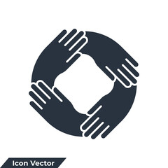 four hands holding together for wrist icon logo vector illustration. teamwork symbol template for graphic and web design collection