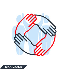four hands holding together for wrist icon logo vector illustration. teamwork symbol template for graphic and web design collection