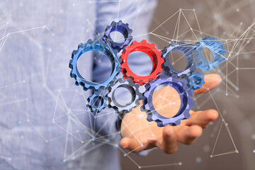 gear system data. Connecting lines and dots.Big data visualization