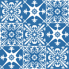 Fototapeta na wymiar Azulejo tile seamless pattern for decor, illustration traditional portuguese pattern for design