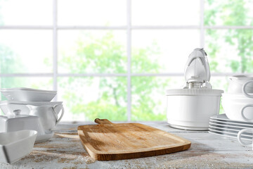 Desk of free space and autumn window. 