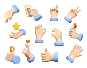 Hand gestures - modern realistic colorful 3d icon set