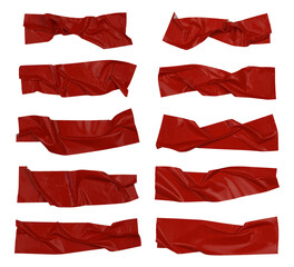 Red wrinkled adhesive tape isolated on white background. Red Sticky scotch tape of different sizes. Vector illustration.