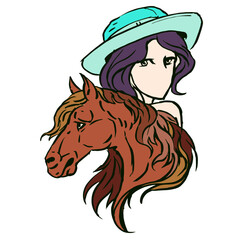 girl with horse vector for card illustration background