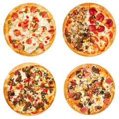 Set of different pizzas collage png