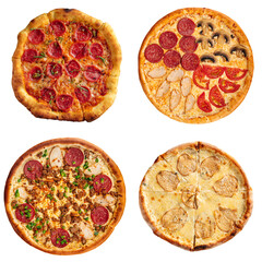 Isolated png collage of various types of pizza