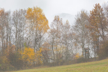Fototapeta premium Hunting lookout in the foothills of Mala Fatra mountains, Slovakia.