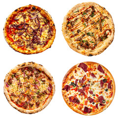 Set of different pizzas collage isolated png