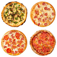 Set of different pizzas collage isolated png