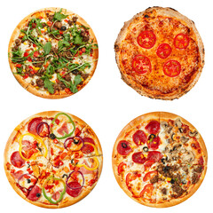 Set of different pizzas collage isolated png