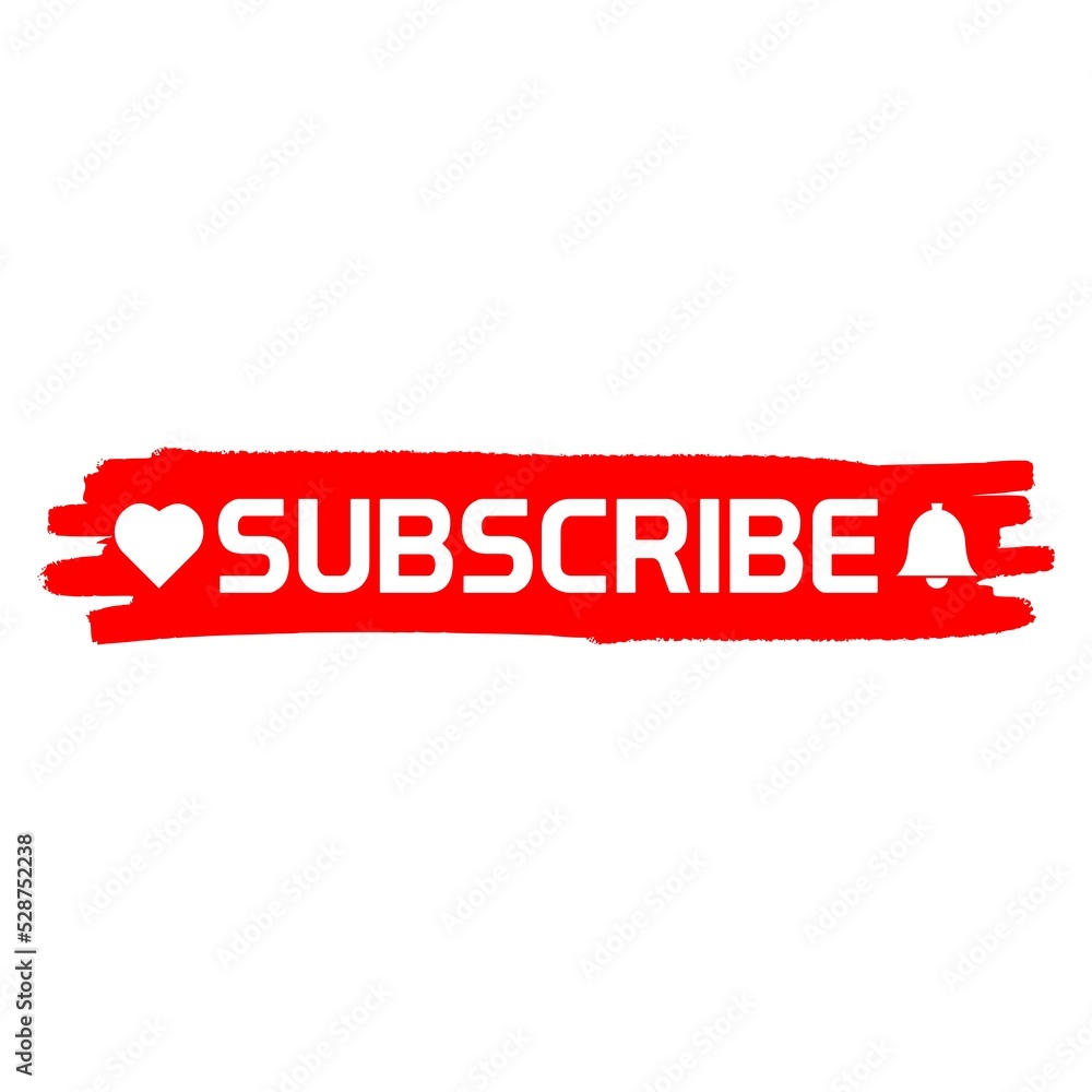 Poster flat subscribe button with ring bell and heart isolated on white background