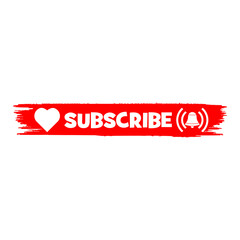 Flat subscribe button with ring bell and heart isolated on white background